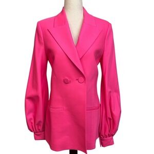 Taghi Silk & Wool Hot Pink Blazer Double Breasted Bubble Sleeve 4 NWT $2295
